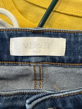 VERVET Blue Light Wash Denim Jeans with Mustard Top Accent